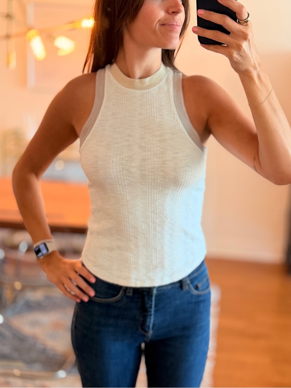 We The Free Ribbed High-Neck Tank Top - Cream